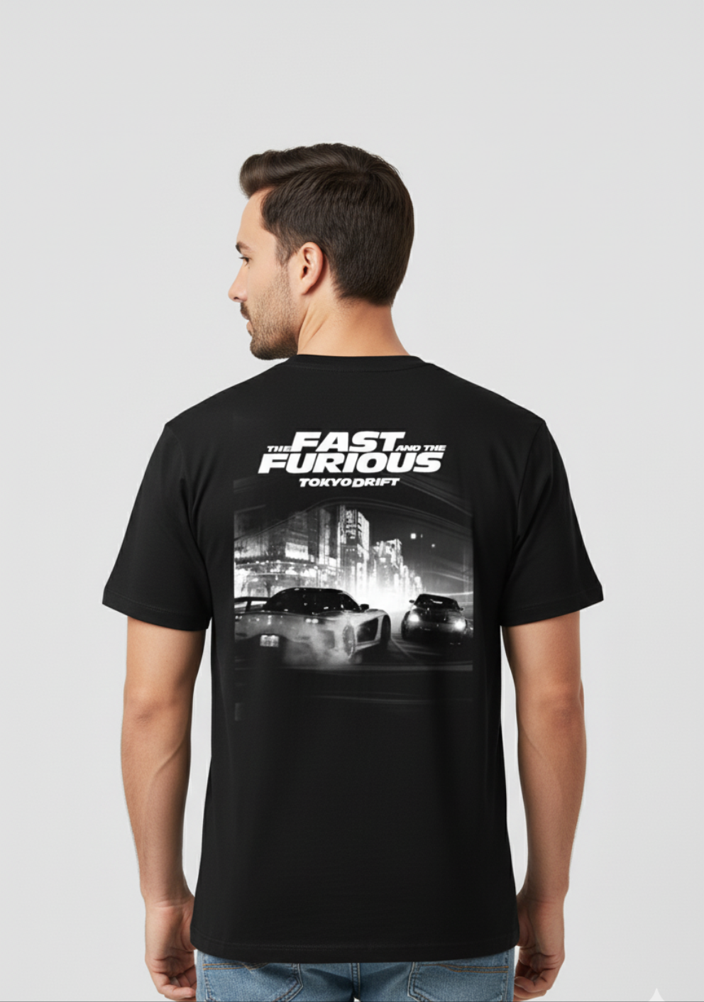 Solid black printed tshirt fast and furious car lovers