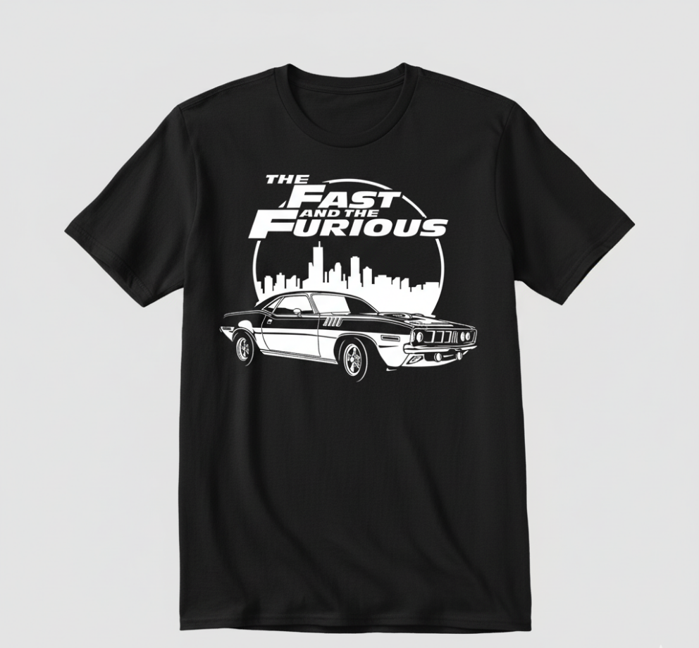 Solid black printed tshirt fast and furious car lovers
