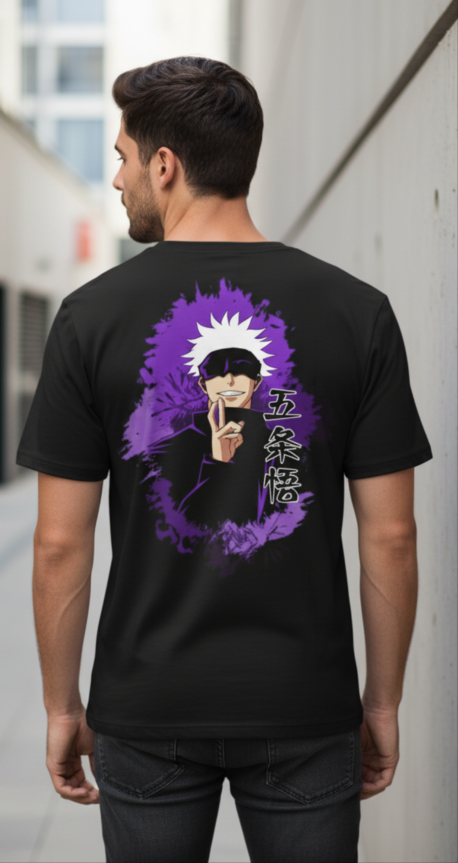 Solid black tshirt anime character gojo