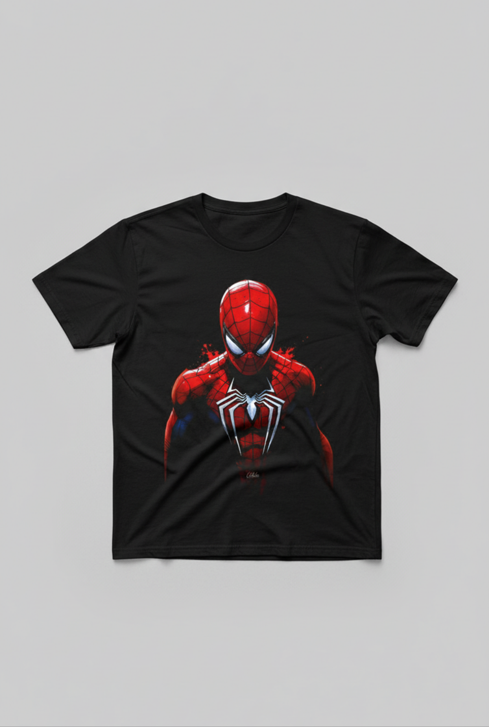 Solid black tshirt printed spider man