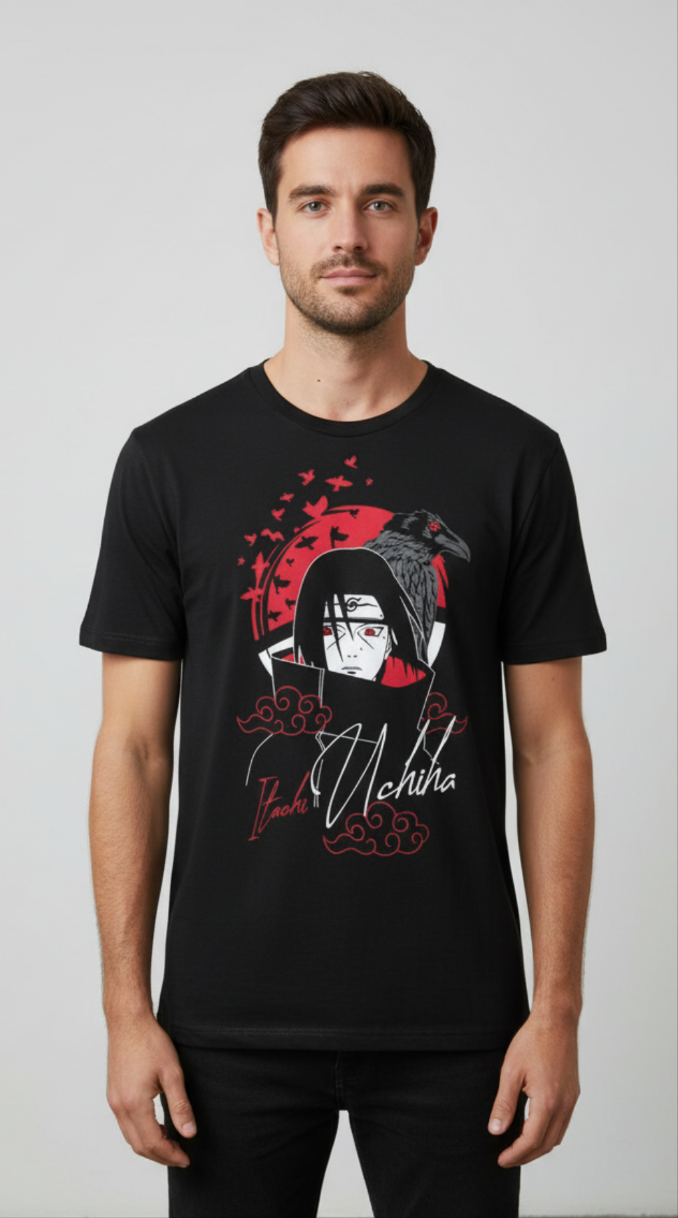 Solid black tshirt printed itachi uchiha