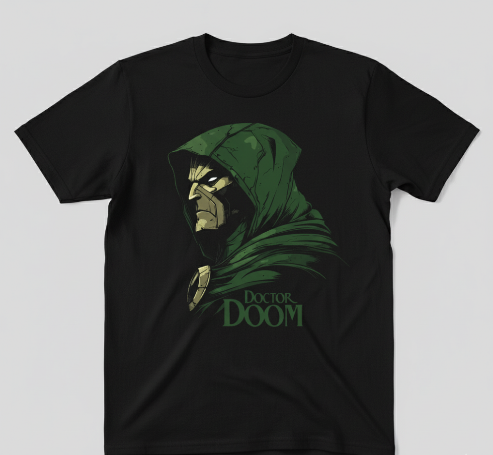 Solid black printed tshirt Dr doom owner of magic