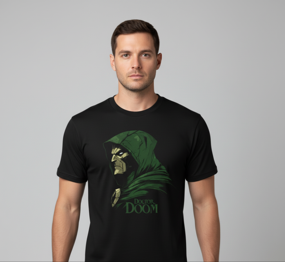 Solid black printed tshirt Dr doom owner of magic
