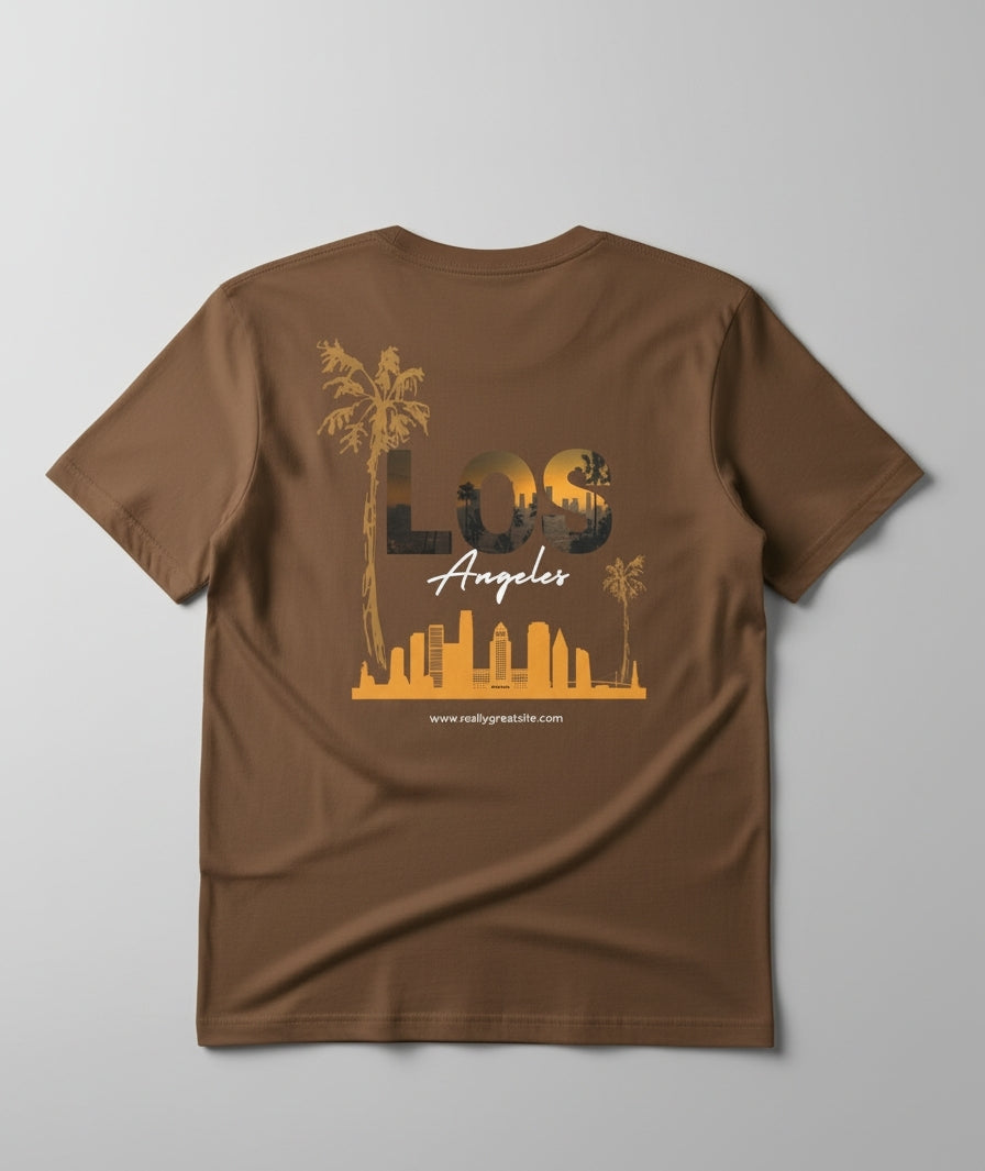 Solid brown colour tshirt printed los angeles