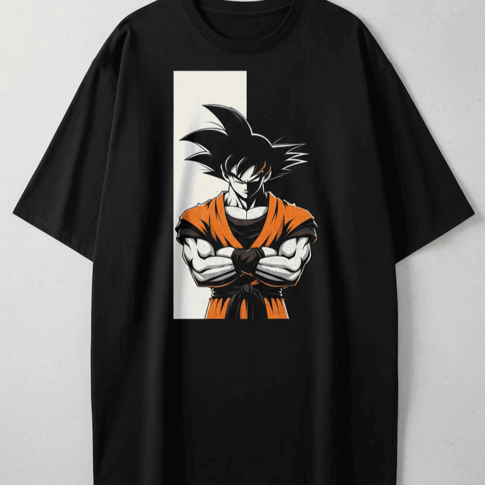Solid black oversized tshirt printed famous anime character goku