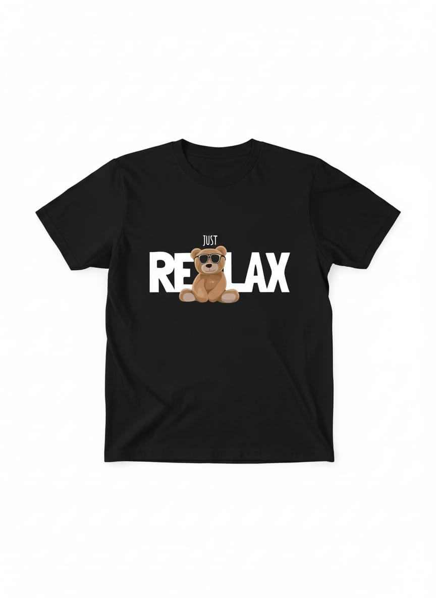 Solid black tshirt printed just relax 🧸