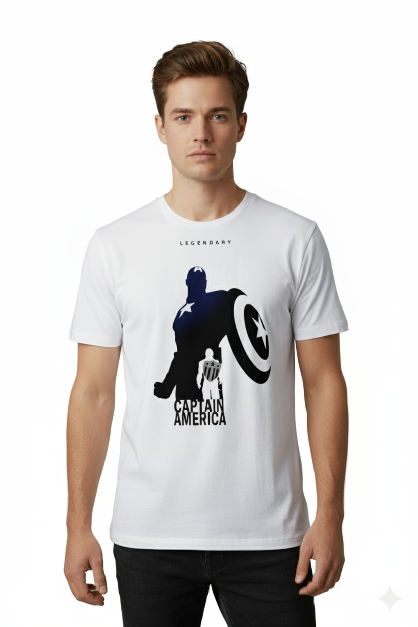 Solid white tshirt printed captain america