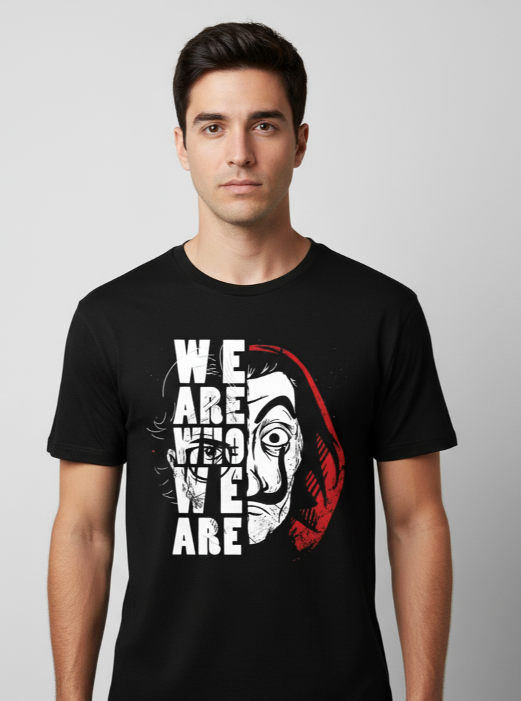 Solid black tshirt printed money heist lacasa de papel and money heist character