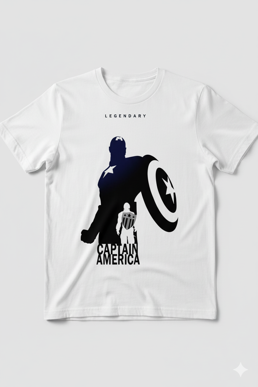 Solid white tshirt printed captain america