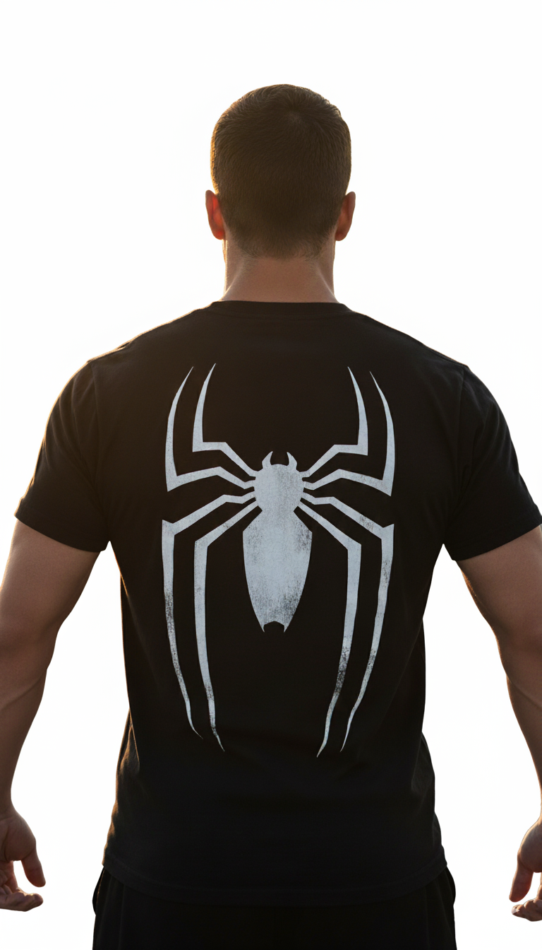 Solid black tshirt printed spider man