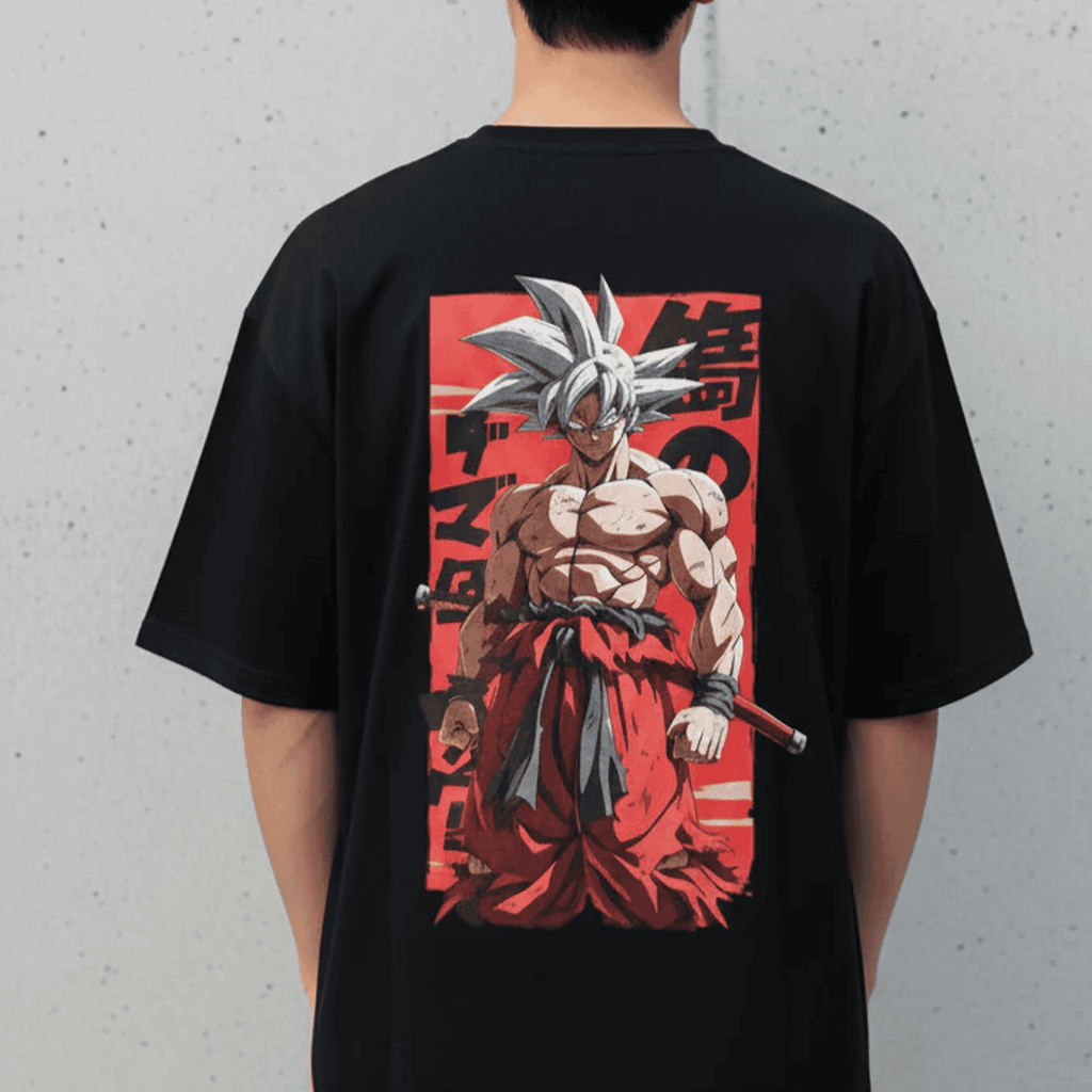 Solid black oversized t shirts printed famous anime character goku
