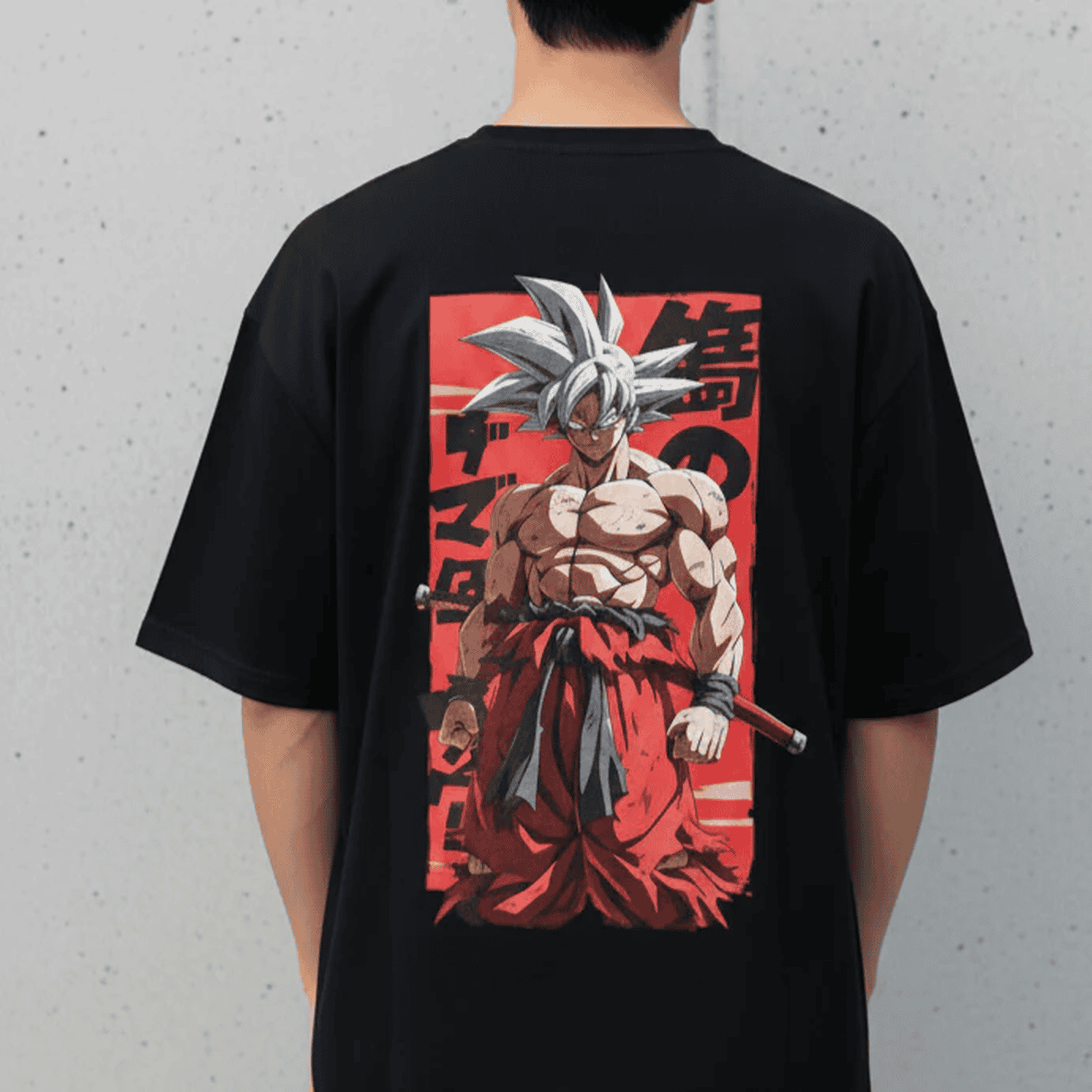 Solid black oversized t shirts printed famous anime character goku