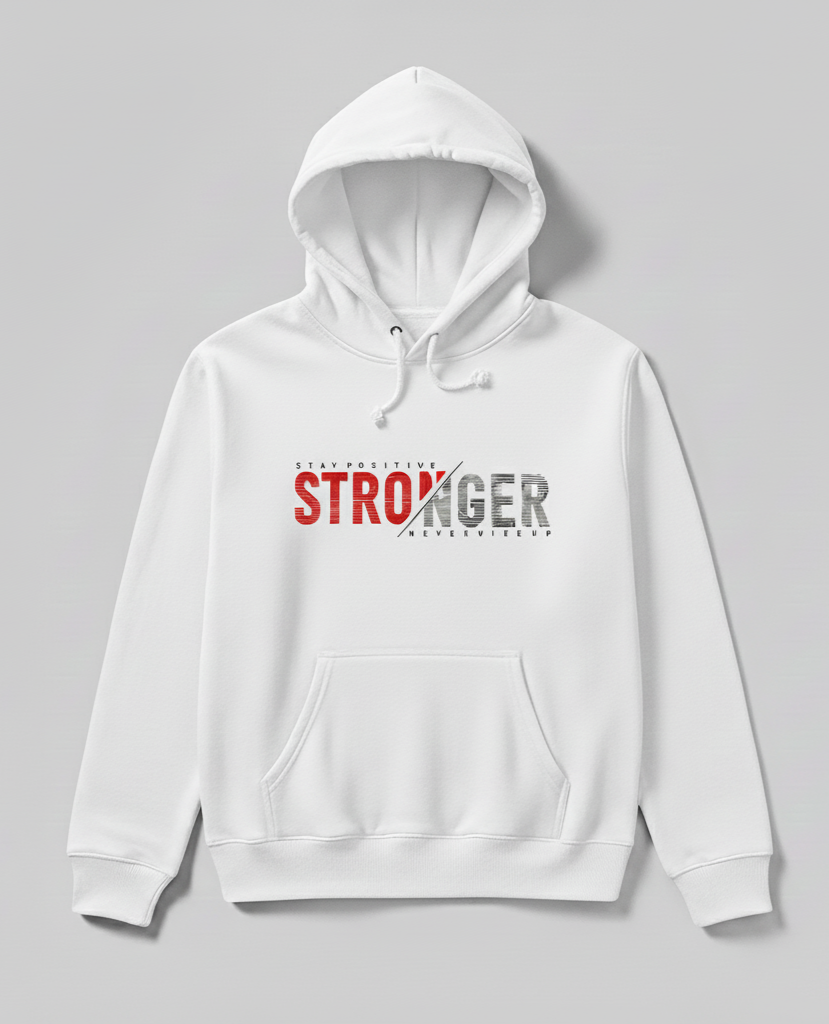 Premium hoodie for winters front side printed stay positive stronger