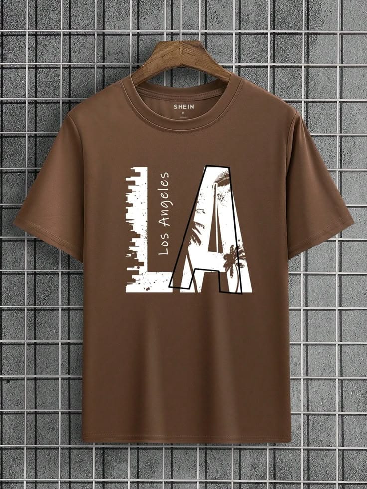 Solid brown colour tshirt printed los angeles