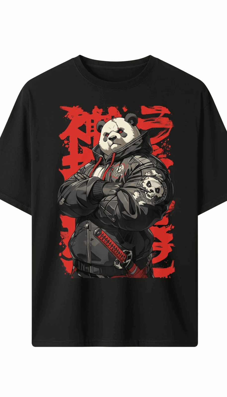 Solid black oversized tshirt printed kung fu panda