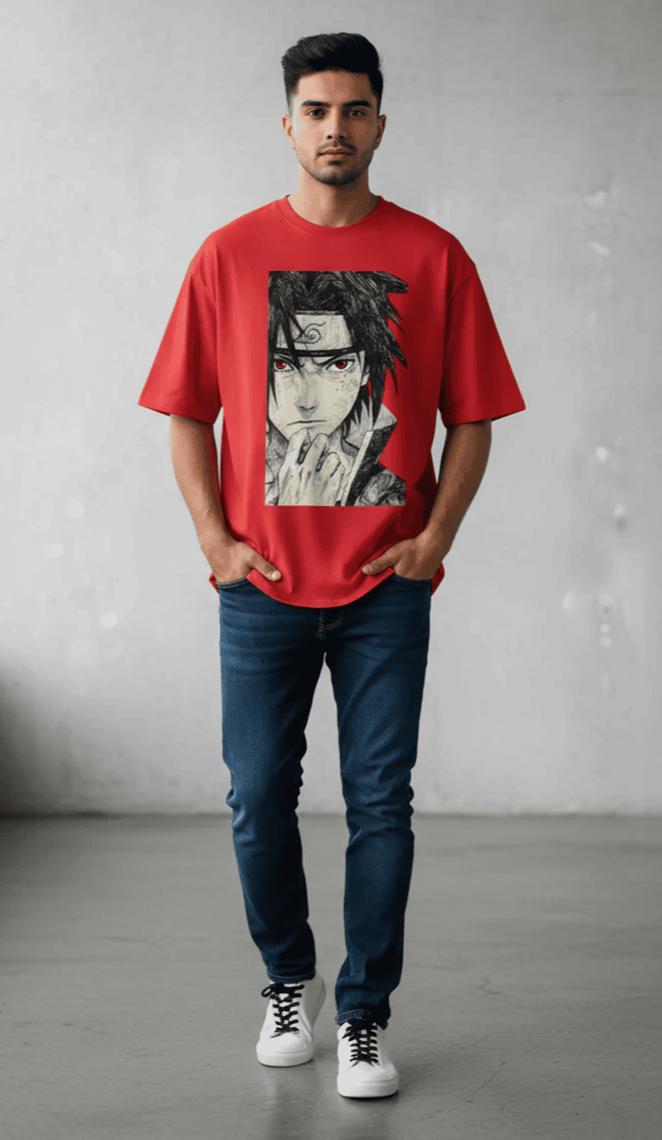 Solid red colour oversized tshirt famous anime character