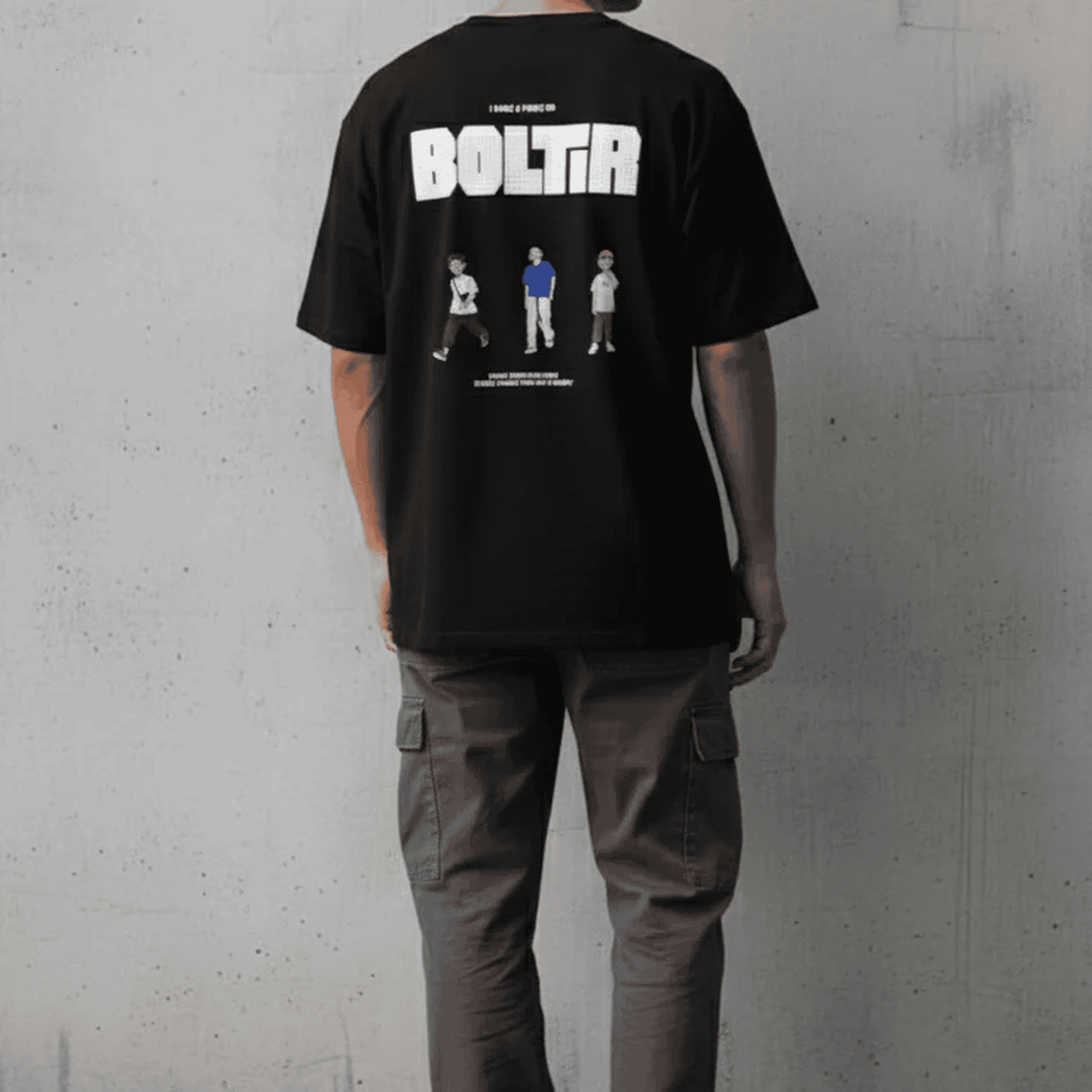 Solid black oversized t shirt printed back side 3 mens