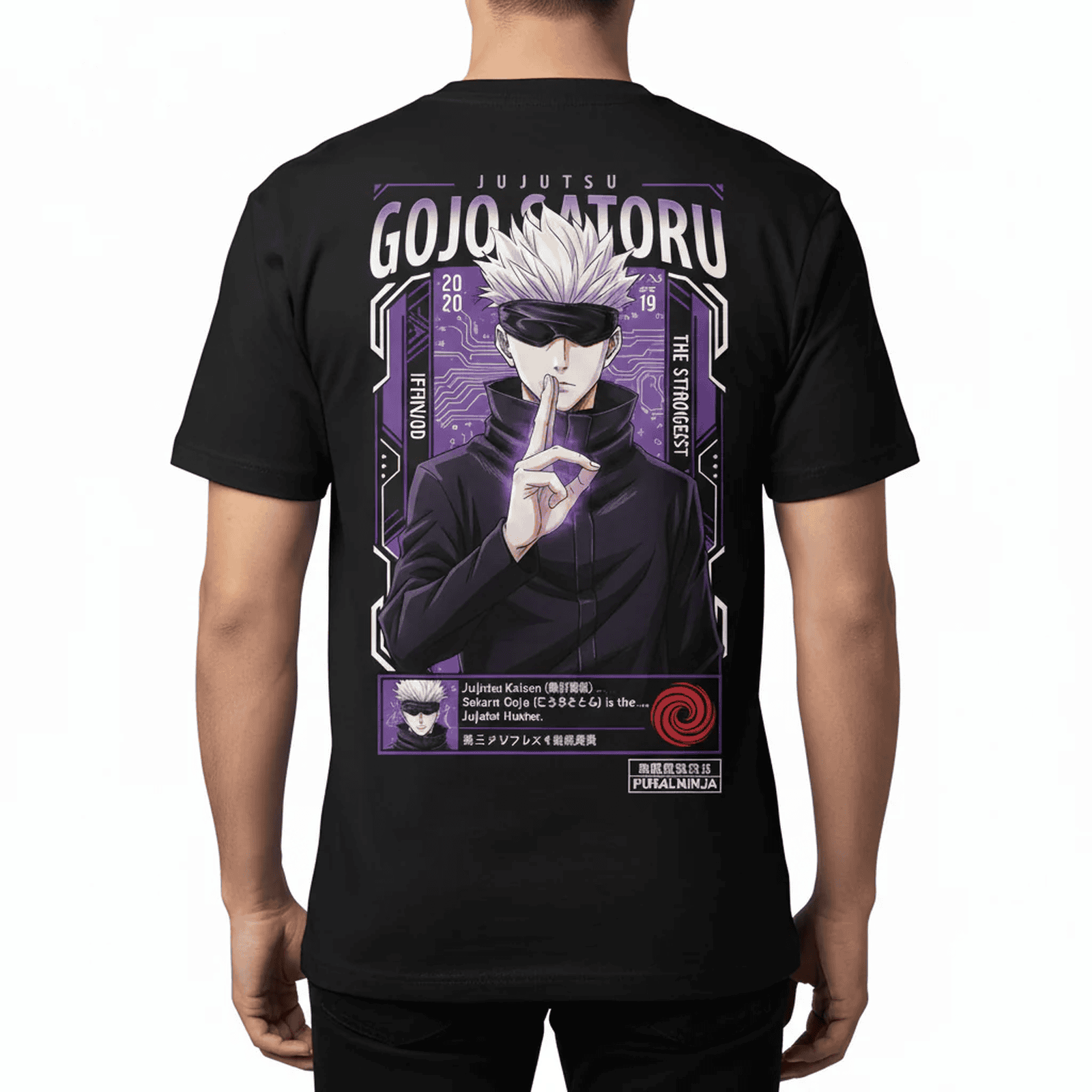 Solid black tshirt printed famous anime character gojo saturo/ jujutsu kaisen