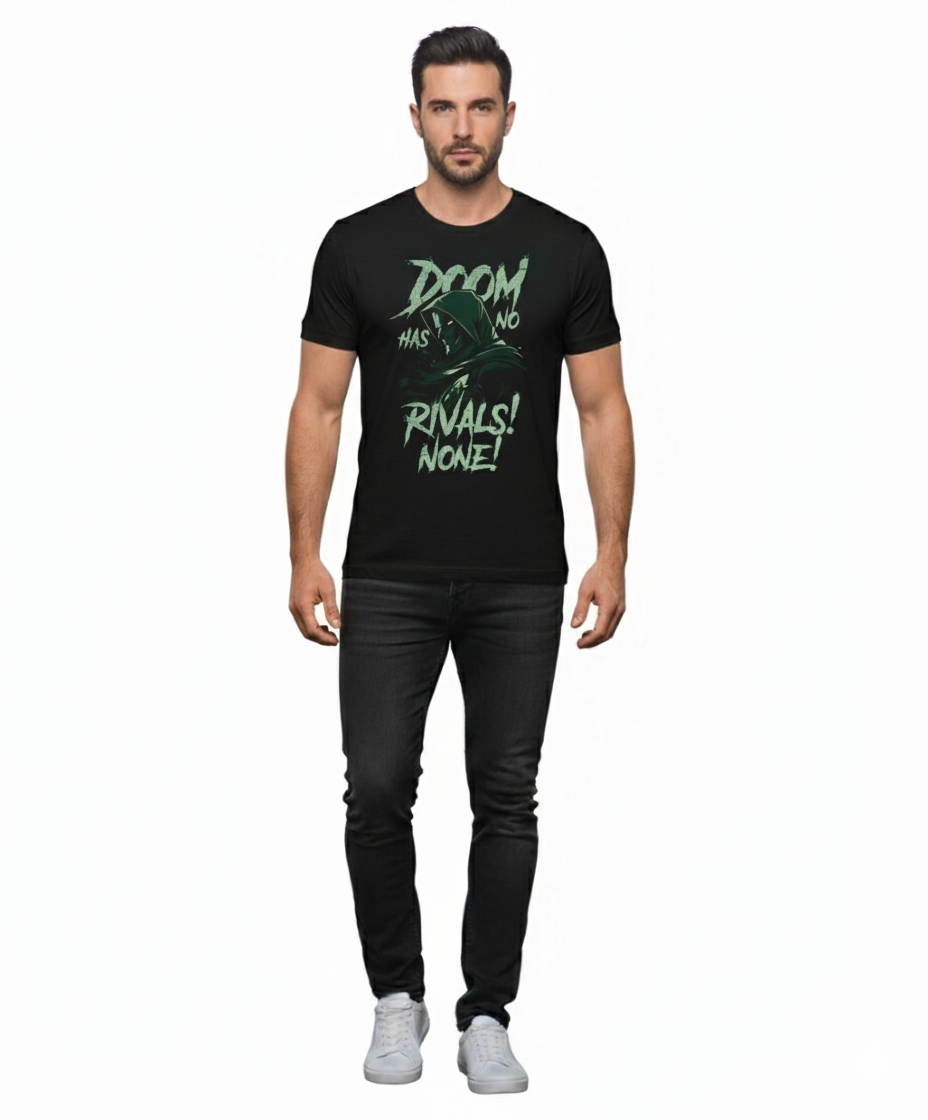 Solid black tshirt printed dr doom has no rivals! None