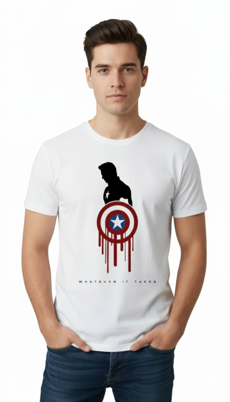 Solid white tshirt printed captain america