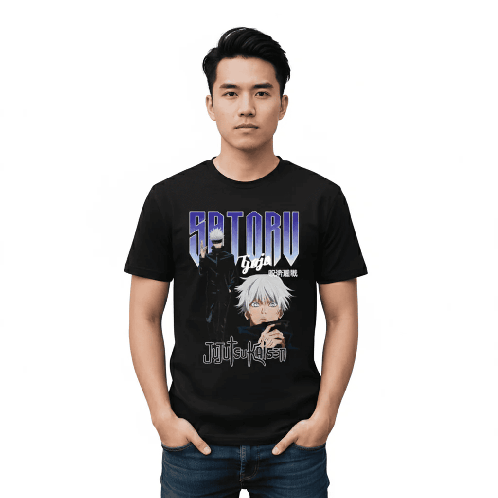 Solid black tshirt printed famous anime character gojo saturo/ jujutsu kaisen