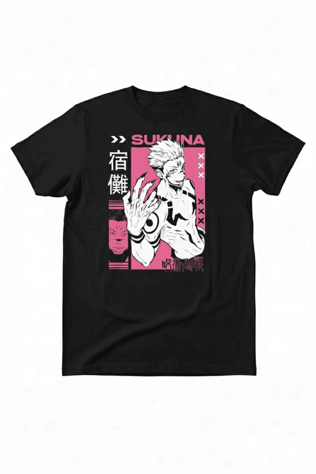 Solid black tshirt printed sukuna famous anime character