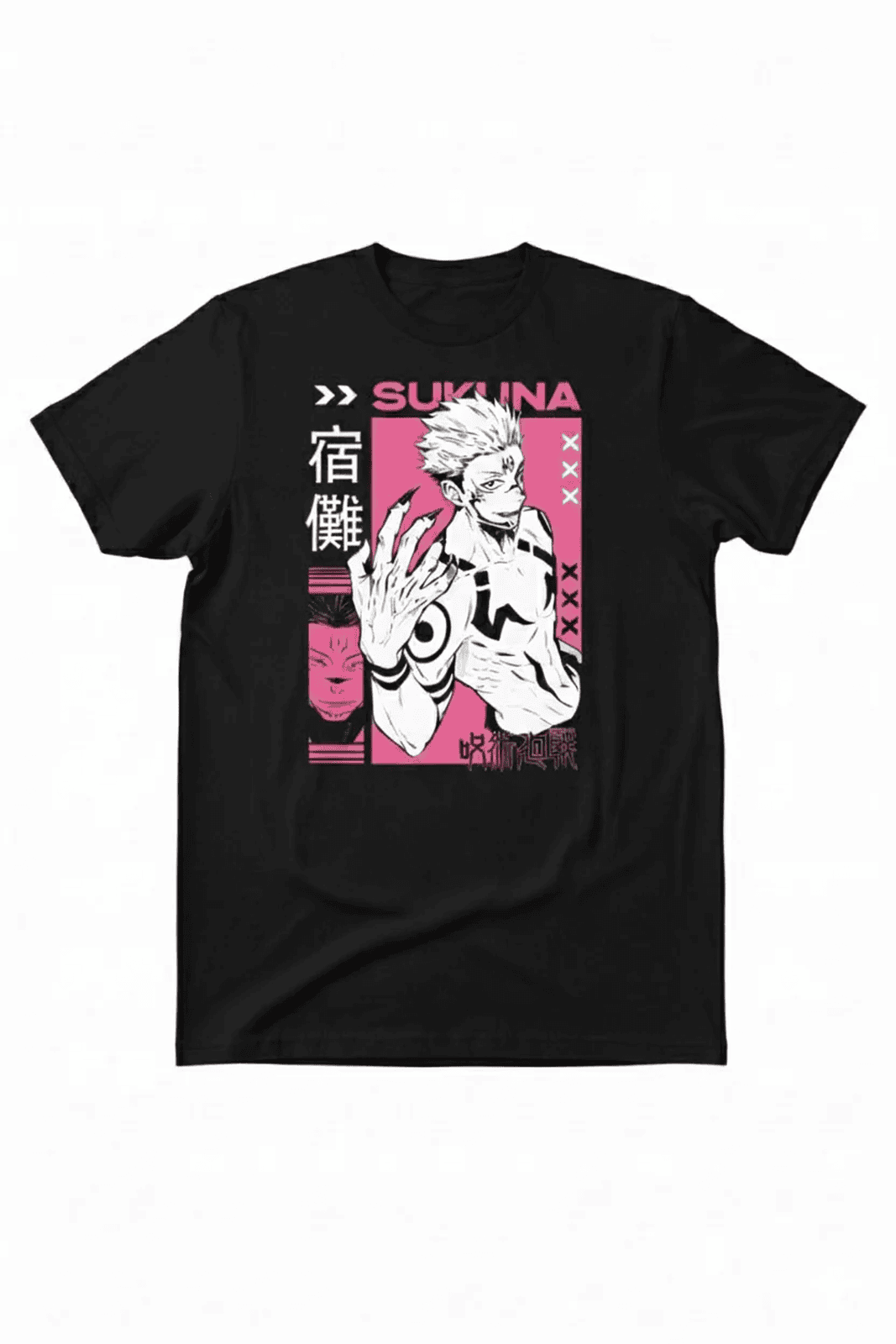 Solid black tshirt printed sukuna famous anime character