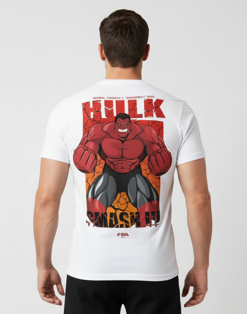 Solid white tshirt printed red hulk