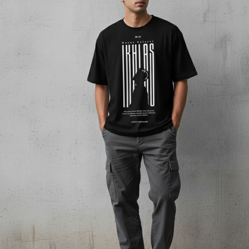 Solid black oversized t shirt printed back side 3 mens