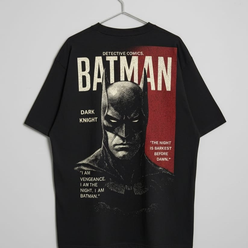 Solid black oversized t shirt printed famous DC universe character batman