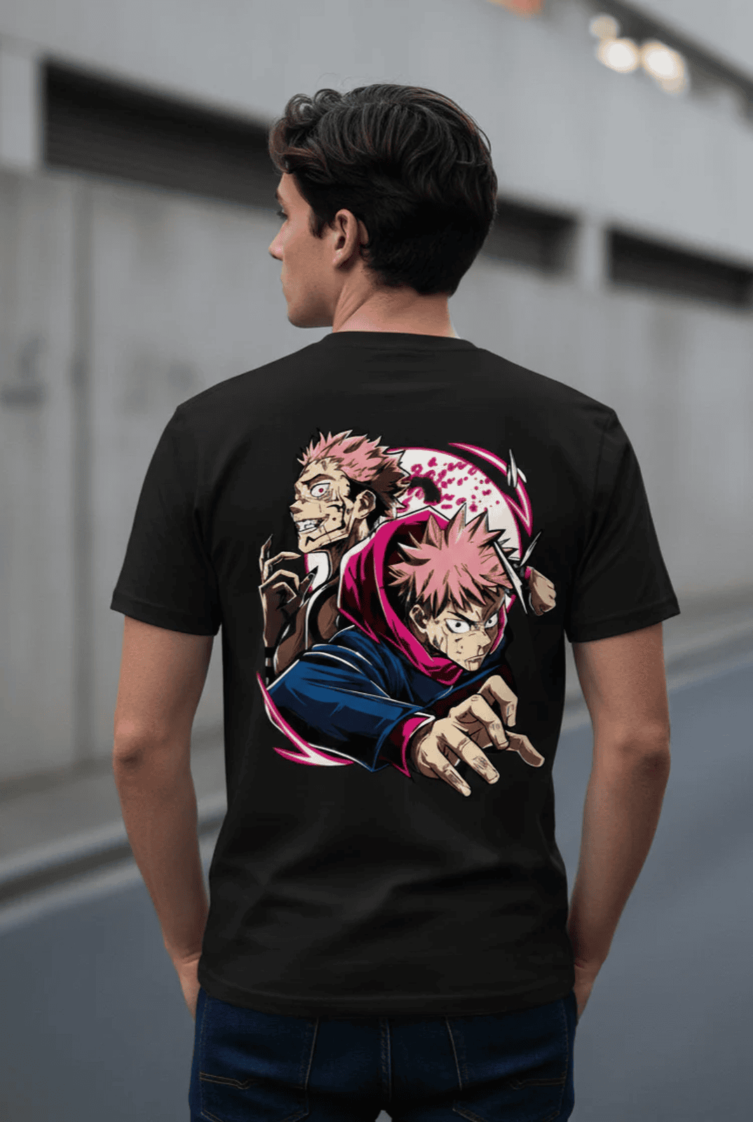 Solid black tshirt printed famous anime series character jujutsu kaisen