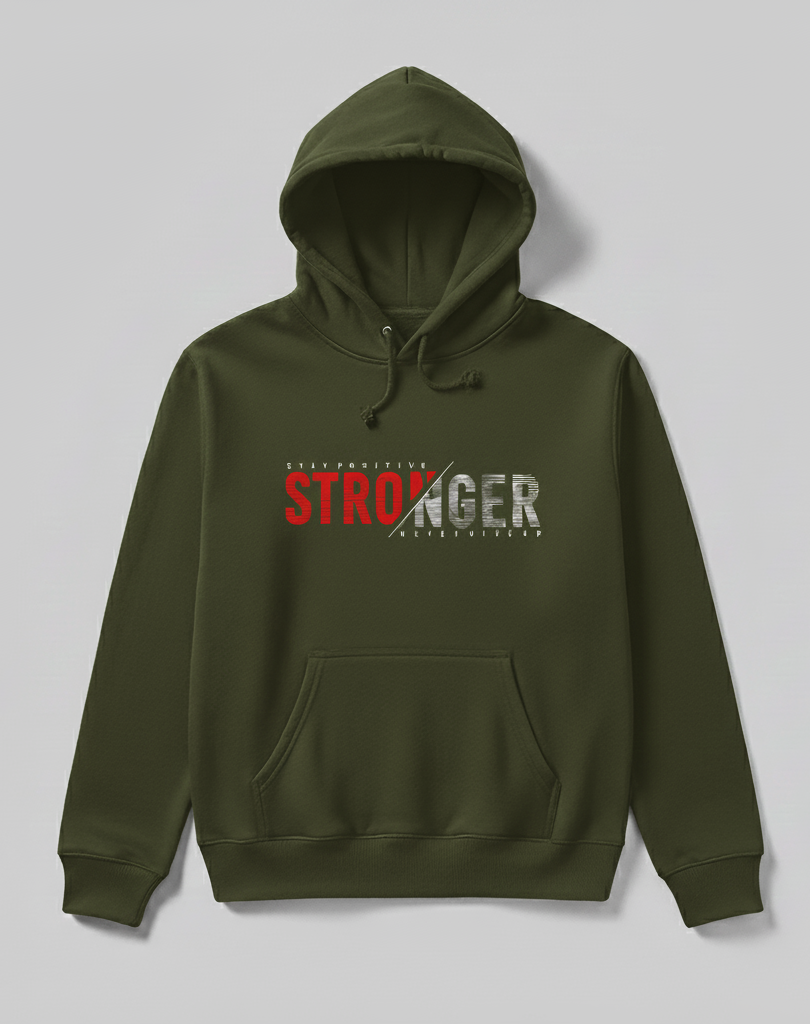 Premium hoodie for winters front side printed stay positive stronger