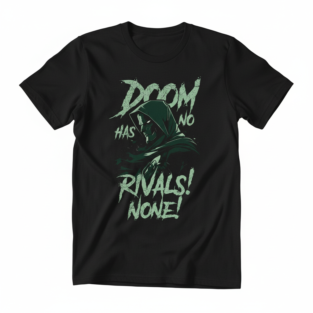 Solid black tshirt printed dr doom has no rivals! None