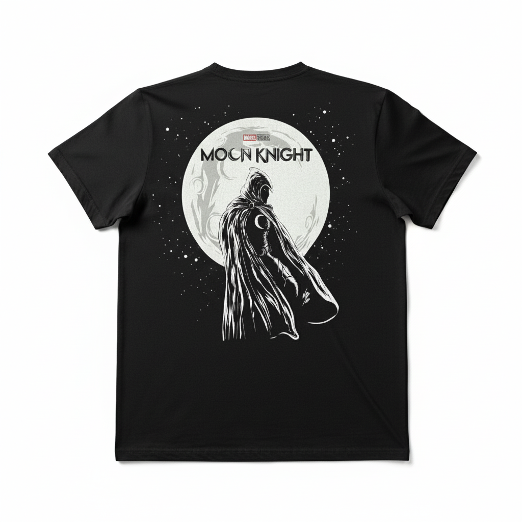 Solid black tshirt printed famous character moon knight