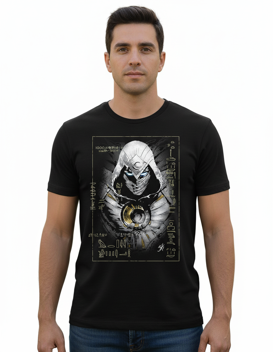 Solid black tshirt printed famous character moon knight