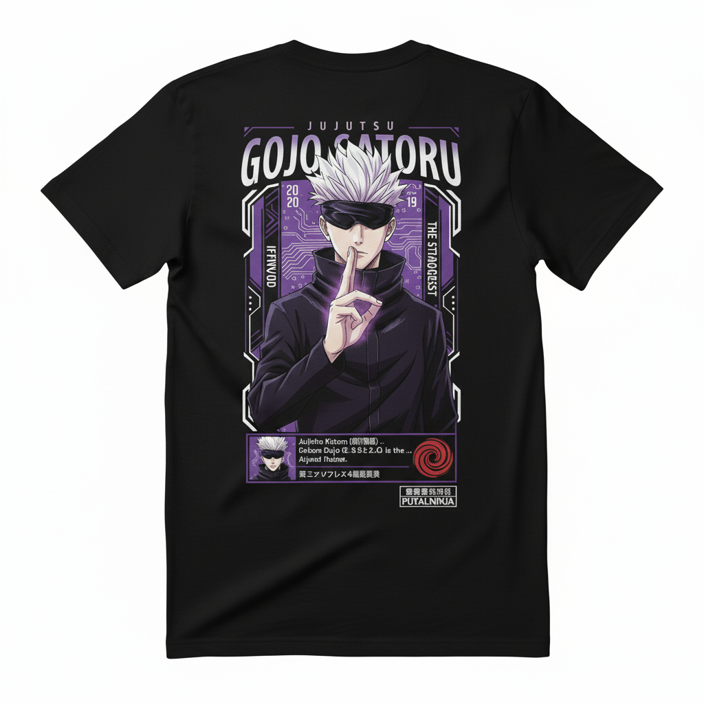 Solid black tshirt printed famous anime character gojo saturo/ jujutsu kaisen