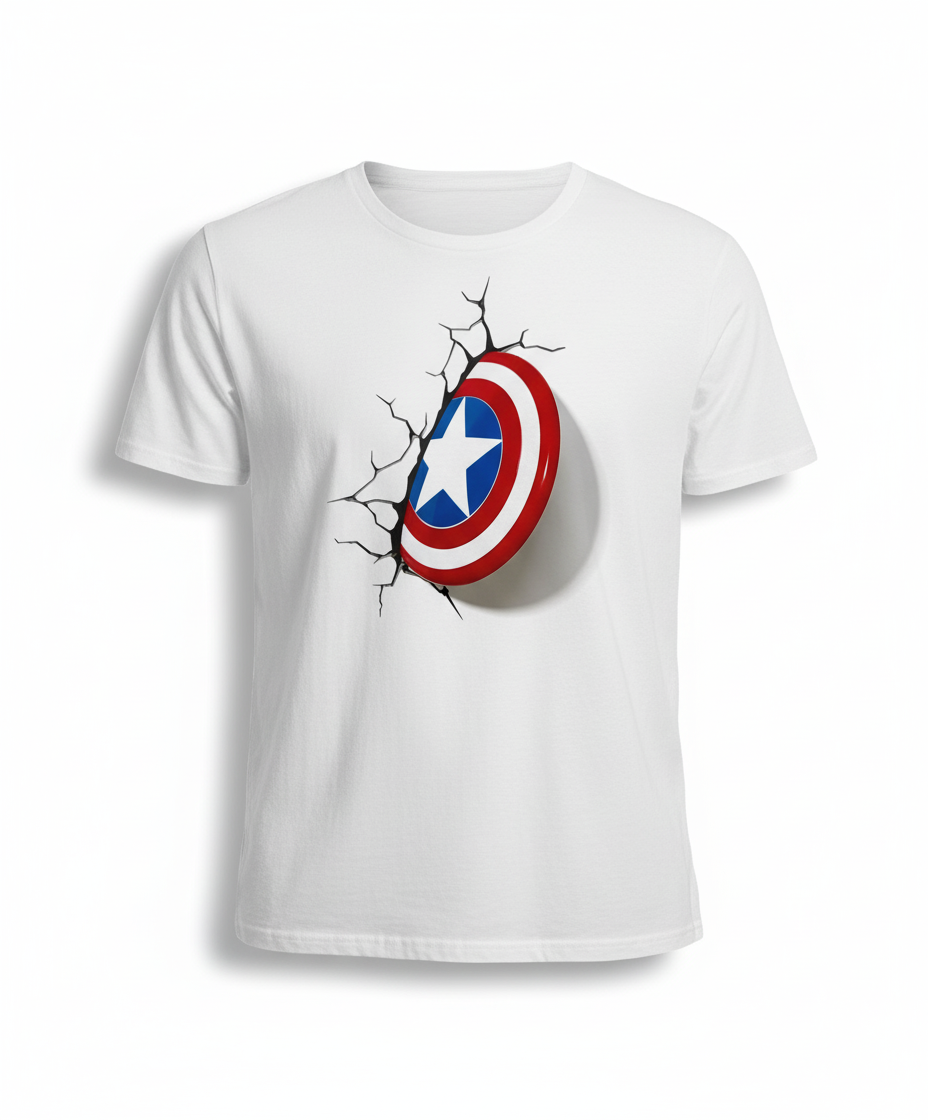 Solid white print t shirt based on captain america
