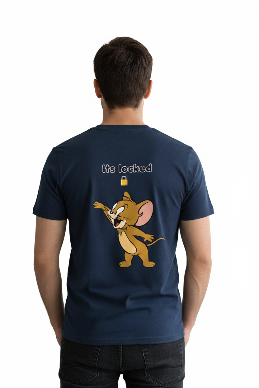 Solid dark blue tshirt printed tom&jerry cartoon