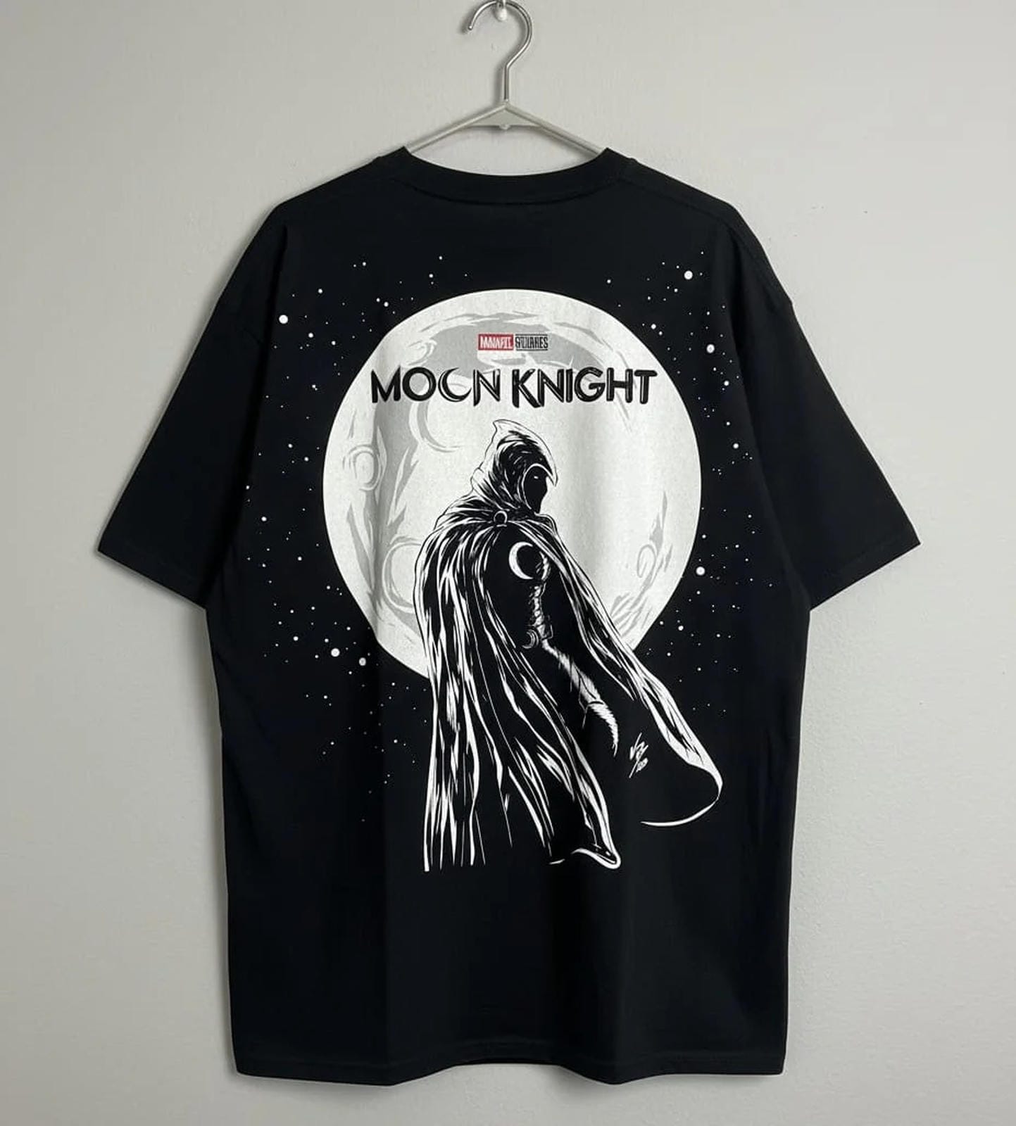 Solid black oversized tshirt printed marvel character moon knight