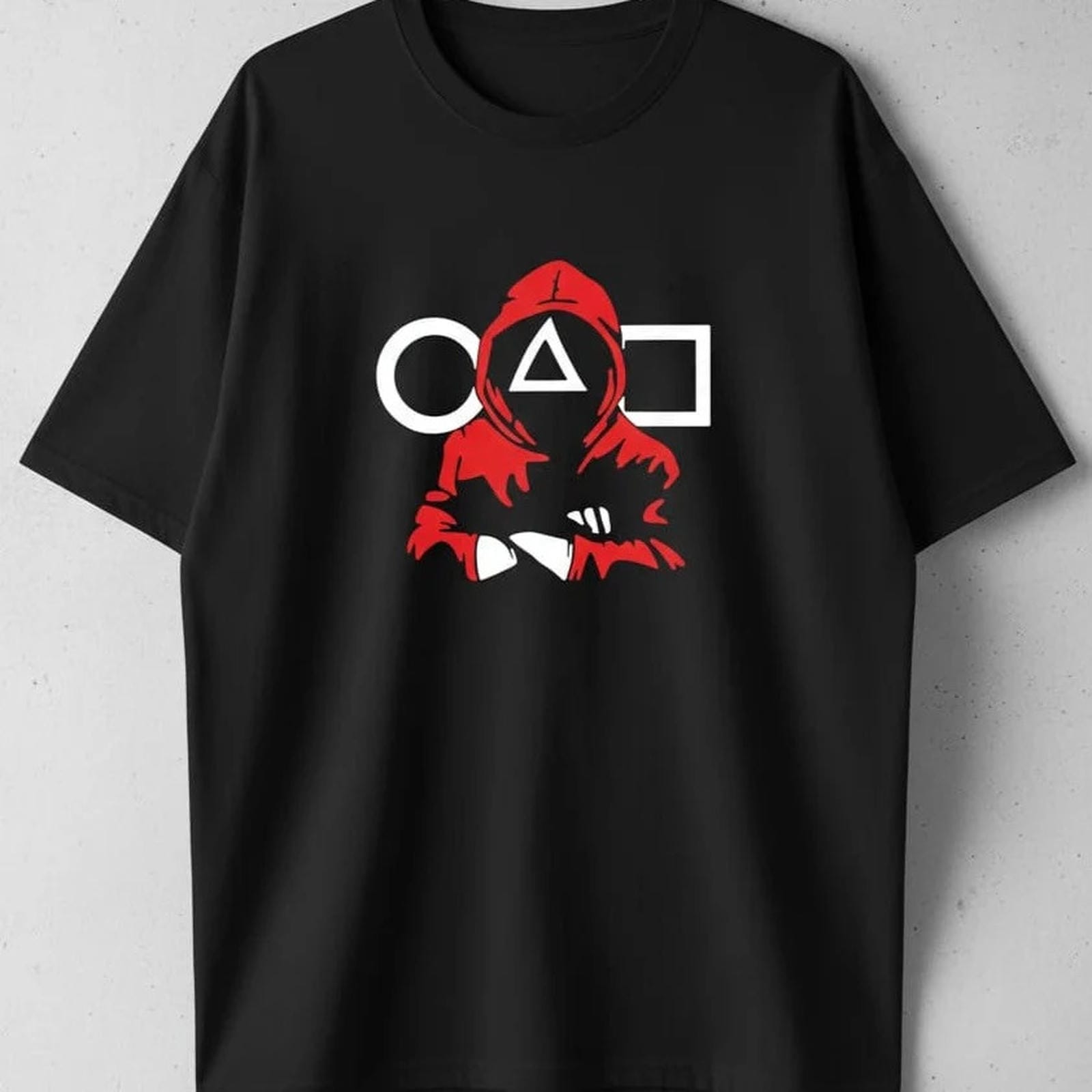 Solid black colour oversized tshirt printed squid game logo