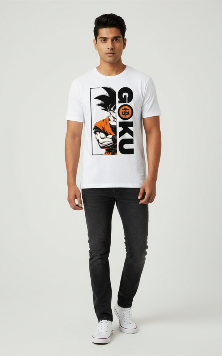 Solid White tshirt printed famous anime character goku