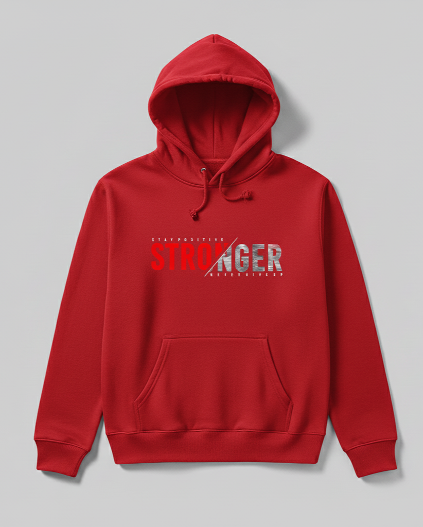 Premium hoodie for winters front side printed stay positive stronger