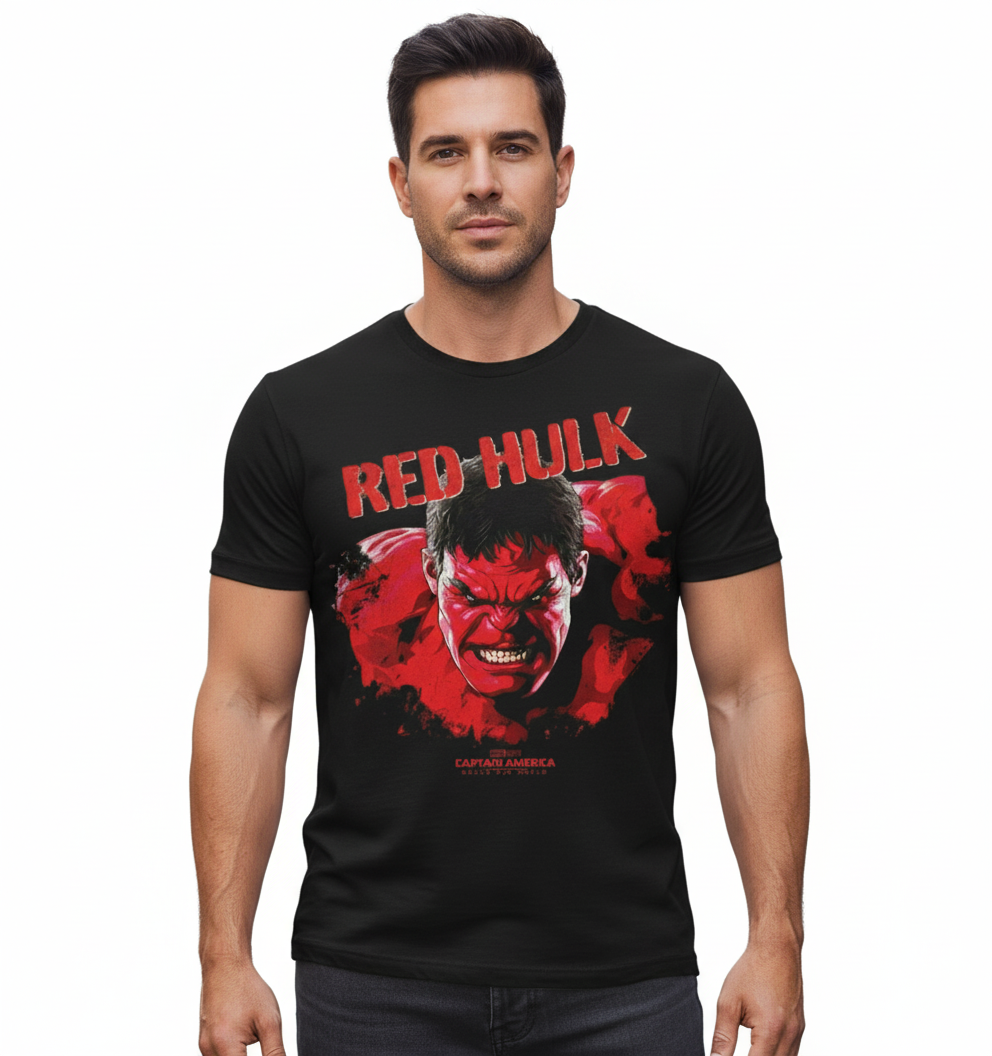 Solid black tshirt printed red hulk