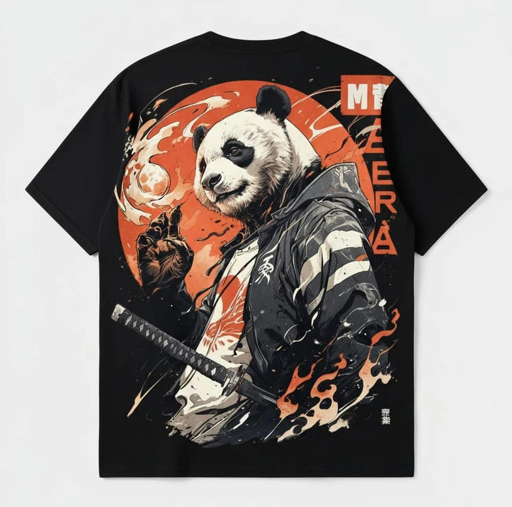 Solid black oversized tshirt printed kung fu panda