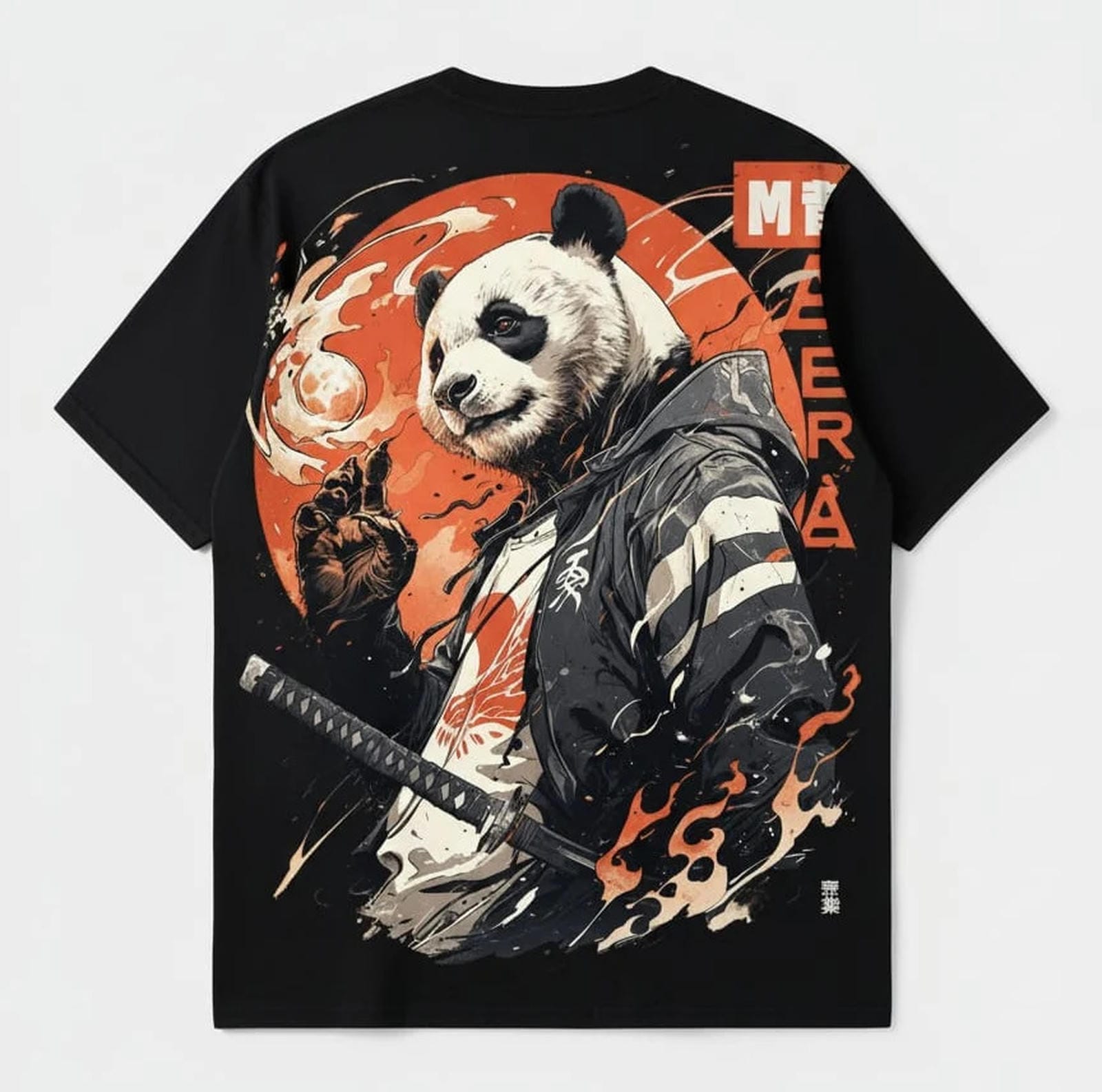 Solid black oversized tshirt printed kung fu panda