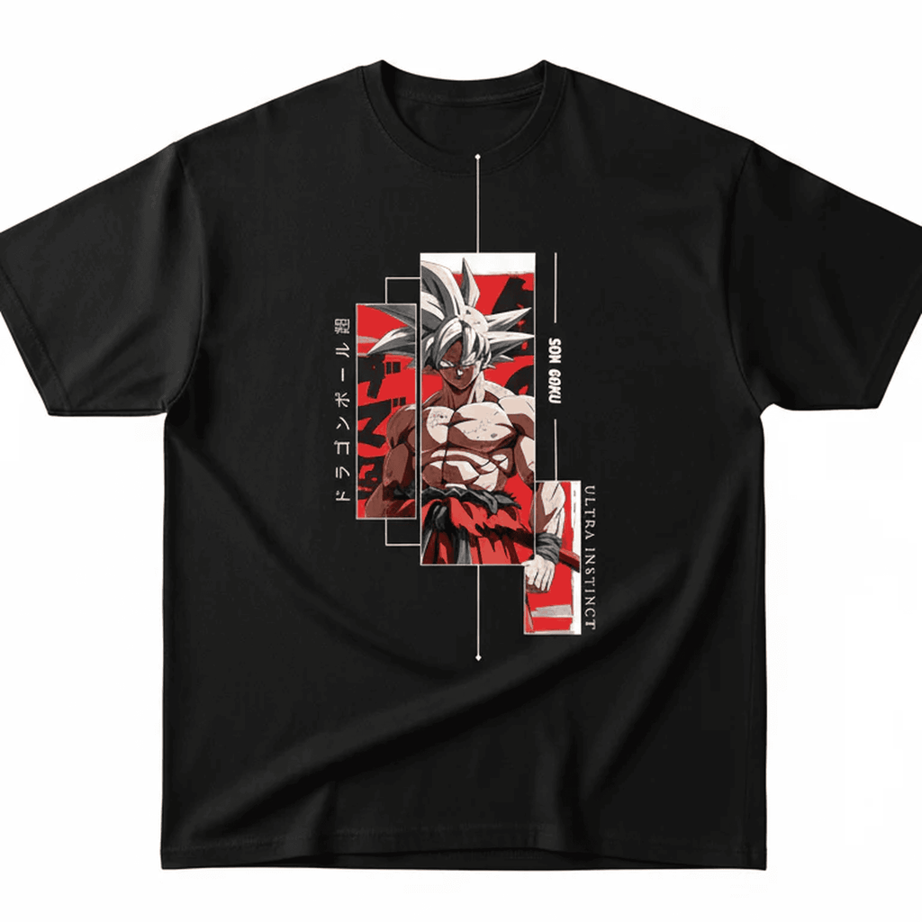 Solid black oversized t shirts printed famous anime character goku
