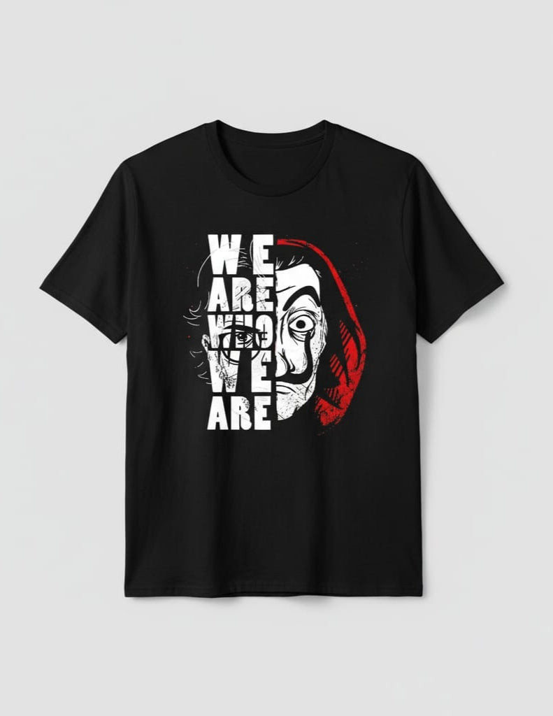 Solid black tshirt printed money heist lacasa de papel and money heist character