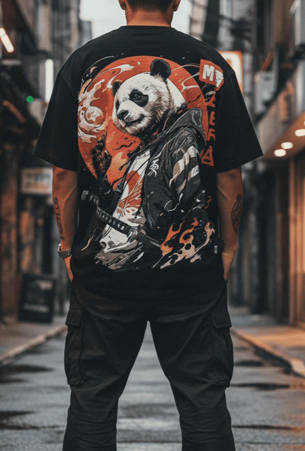 Solid black oversized tshirt printed kung fu panda