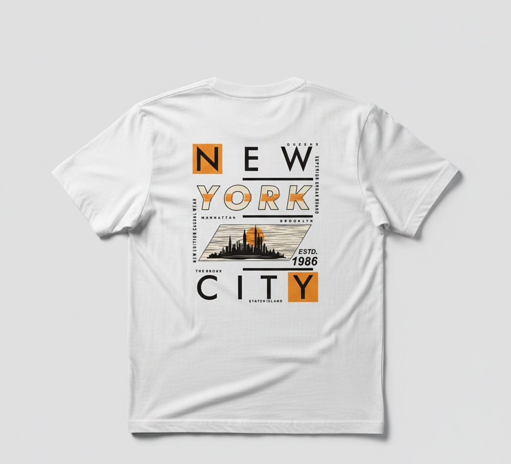 Solid white tshirt printed brooklyn new york hustler