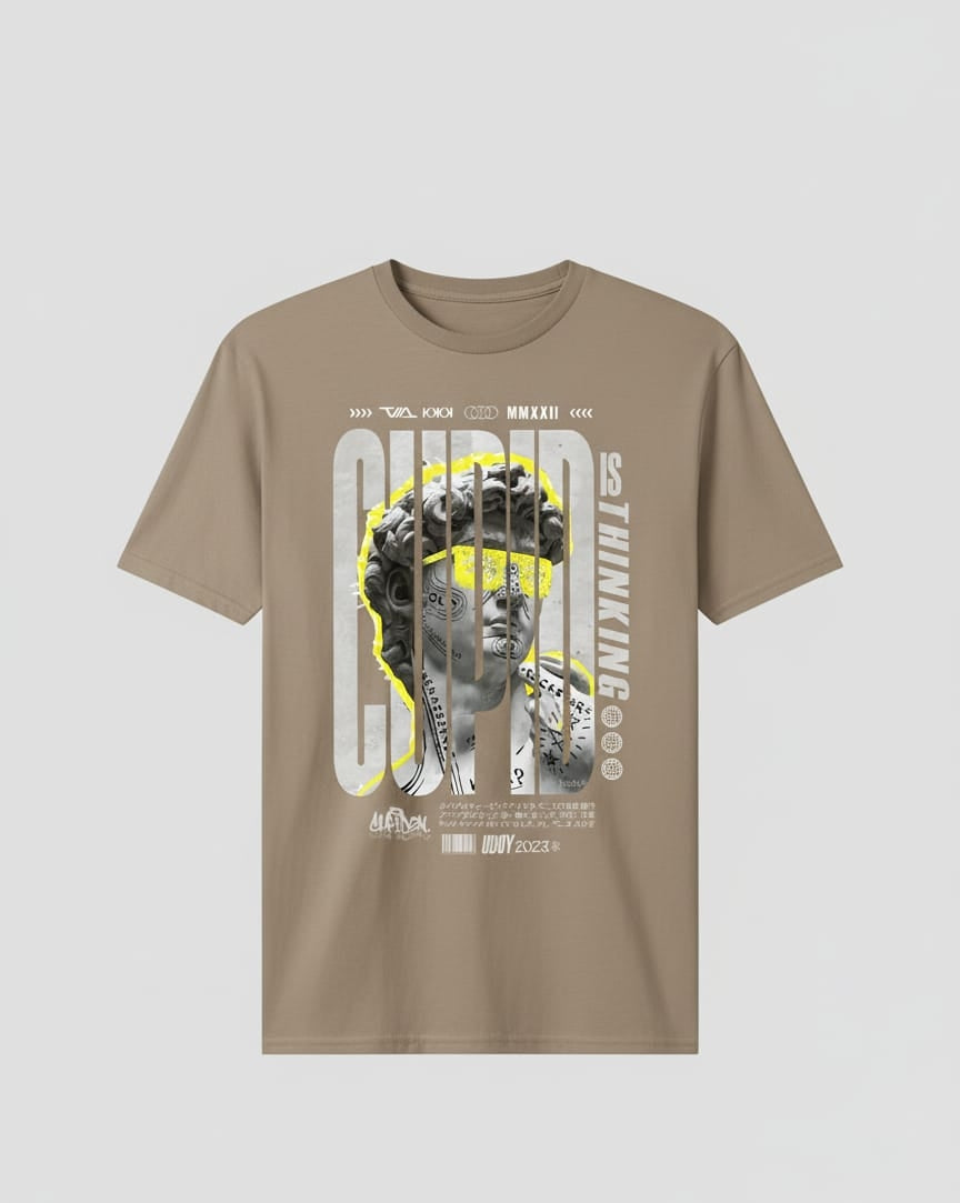 Solid light brown colour printed tshirt